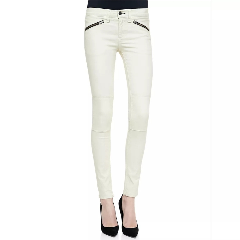 Rag & Bone 27 Ridley Moto Jeans Winter White Zip Closure 5 Pockets Straight Leg